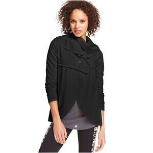 Kensie Womens Draped Ponte Jacket Black Size Large Snap Up Cowl Neck